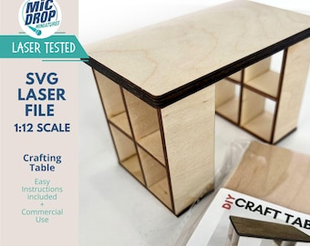 Digital Download Miniature Crafting Table- 1:12 Scale SVG File for Dollhouse Miniatures