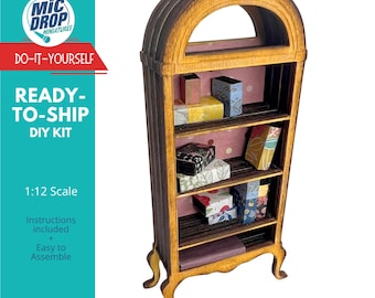 DIY Miniature Bookshelf Kit: Dollhouse Miniatures Craft