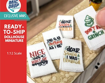 Miniature Holiday Kitchen Towels | 1:12 Scale Dollhouse Decor