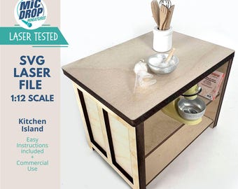 Isla de cocina en miniatura para descarga digital - Archivo SVG a escala 1:12 para miniaturas de casas de muñecas