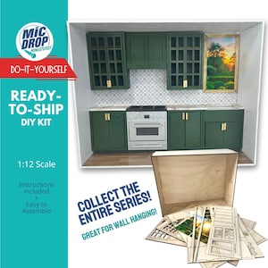 Miniature Kitchen Room Box Kit – Build & Customize Your Own Tiny Kitchen- DIY Kit - Great Wall Display - 1:12 Scale
