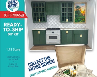DIY Miniature Kitchen Room Box Kit – DIY 1:12 Scale, Wall Display