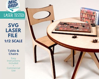 Digitaler Download Miniatur Tisch und Stuhl - Maßstab 1:12 SVG Datei für Puppenhaus Miniaturen