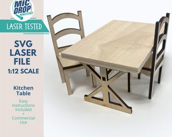 Digital Download Dollhouse Miniature Dining Table and Chairs SVG File, 1:12 Scale