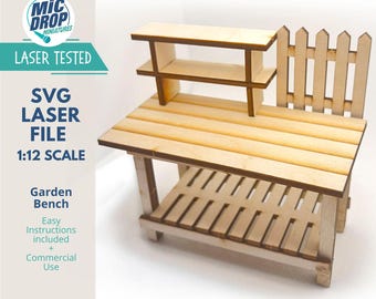 Digitaler Download Miniatur Gartenbank - Maßstab 1:12 SVG Datei für Puppenhaus Miniaturen