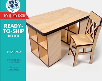 DIY Dollhouse Miniature Crafting Table and Counter-Height Chair - 1:12 Scale