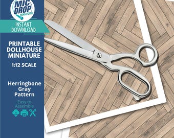 Wood Herringbone flooring Modern Dollhouse Miniature Printable Download 11 x 17&quot; and 8.5 x 11&quot; Digital Sheets