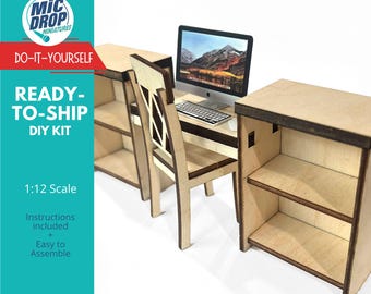 DIY Dollhouse Miniature Computer Desk and Chair - 1:12 Scale