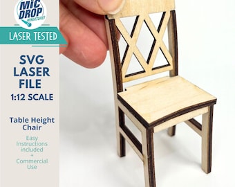 Digital Download Miniature Chair; Table-height- 1:12 Scale SVG File for Dollhouse Miniatures