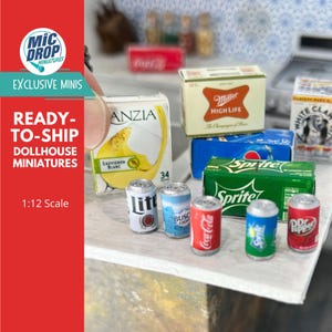 Miniature Beer Cans | Miniature Cases Soda | Dollhouse Miniature Beverages | Miniature Drinks - 1:12 Scale