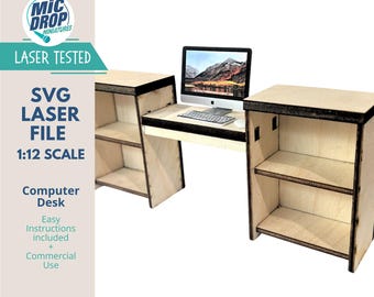Digital Download Dollhouse Miniature Computer Desk,  1:12 Scale, SVG File