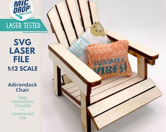 Digital Download Miniature Adirondack Chair - 1:12 Scale SVG File for Dollhouse Miniatures