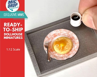 Miniature Breakfast in Bed | Miniature Breakfast Tray Pancakes Coffee - 1:12 Scale