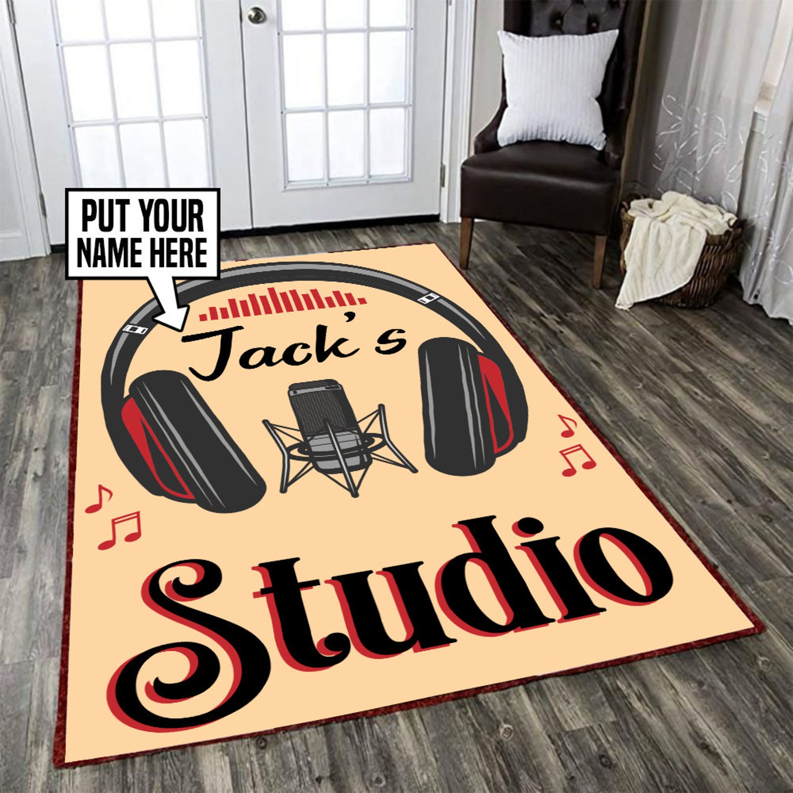 Personalized Recording Studio area rug Headphone Music Etsy