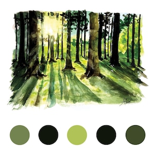 Light through Trees Watercolor, Trees Print, Sunlight Watercolor, Trees Watercolor, Forrest Watercolor, Landscape Watercolor, Watercolor Art