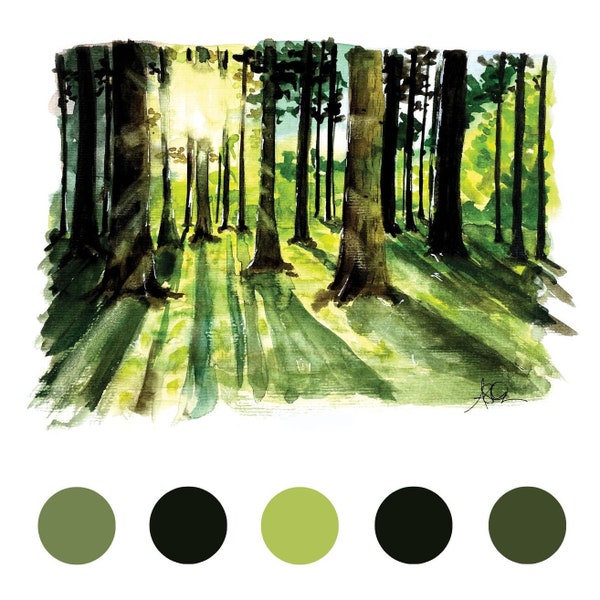 Light through Trees Watercolor, Trees Print, Sunlight Watercolor, Trees Watercolor, Forrest Watercolor, Landscape Watercolor, Watercolor Art