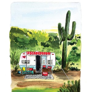 Vintage Camper Print, Camping Art Print, Vintage Camper Art, Vintage Camp Watercolor, Vintage Camping, Camping Watercolor, Mothers Day gift