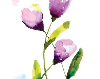 magenta flowers, watercolor floral, simple flowers, gallery wall, spring art, wall decor, art print, pink, purple, lavender, painting