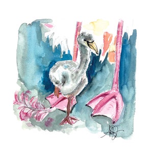 Baby Flamingo, First steps, Be brave, Nursery Wall Art, Animal Painting, Mothers Day Gift, Baby Painting, gift for mom