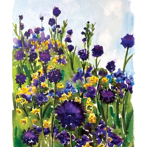 purple flowers, floral art, field of flowers, purple flowers painting, violet flowers, watercolor floral, watercolor painting, gift for mom
