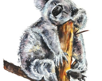 koala watercolor, koala wall art, zoo animals, wild animal art, nursery wall art, kids room, animal lover, gallery wall art, sketch art