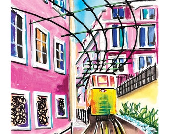 trolley painting, trolley wall art, San Francisco art, gift for traveler, San Francisco wall art, bright trolley art, train painting