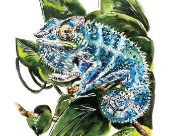Chameleon Watercolor, Chameleon Wall Art, Chameleon Wall Decor, Animal Wall Decor, Kids Room Decor, Lizard Wall Art, Lizard Painting