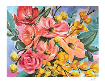 Floral Painting, Flower Painting, Flowers Wall Decor, Floral Wall Art, Warm Flowers, Flowers Wall Art, House Warming, Gift for Gardener