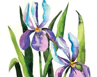 Iris Painting, Purple Irises, Watercolor Iris Painting, Purple Flowers, Floral Wall Art, Gallery Wall, Wall Decor, Watercolor Painting