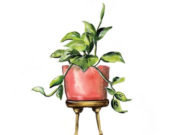 plant with feet, plant watercolor, plant painting, funny plant art, plant wall art, plant wall decor, plant sketch, gift for plant lover