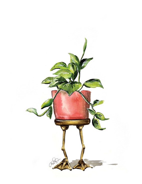 plant with feet, plant watercolor, plant painting, funny plant art, plant wall art, plant wall decor, plant sketch, gift for plant lover