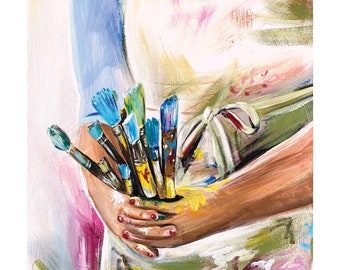 Painter Art Print, Artist Art Print, Artist Painting, Paintbrushes Print, Colorful Art Print, Gift for Artist, Mothers Day Gift