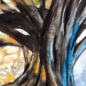 light through the trees, magic tree, light art print, tree wall art, gift for traveler, tree of life, sunshine landscape, detailed painting bild 6