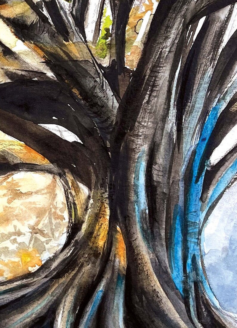 light through the trees, magic tree, light art print, tree wall art, gift for traveler, tree of life, sunshine landscape, detailed painting bild 6