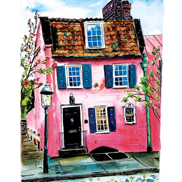 Pink House, Cheerful Wall Art, Bright Art Print, Happy Art Print, Pink Art Print, Whimsical Art Print, Whimsical Wall Art, Mothers Day Gift