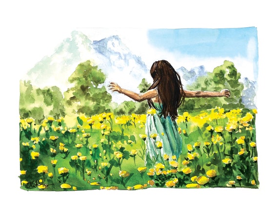 The Hills Are Alive Print, Field of Flowers, Watercolor Art Print, Woman Flowers Art Print, Yellow Flowers, Mothers Day Gift, Gift for Mom - Etsy Canada