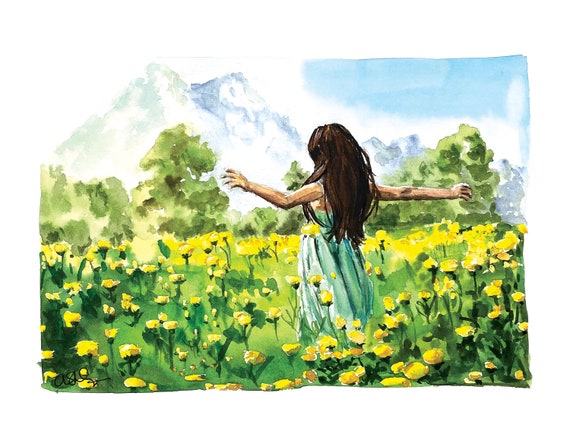 The Hills Are Alive Print, Field of Flowers, Watercolor Art Print, Woman  Flowers Art Print, Yellow Flowers, Mothers Day Gift, Gift for Mom - Etsy  Canada