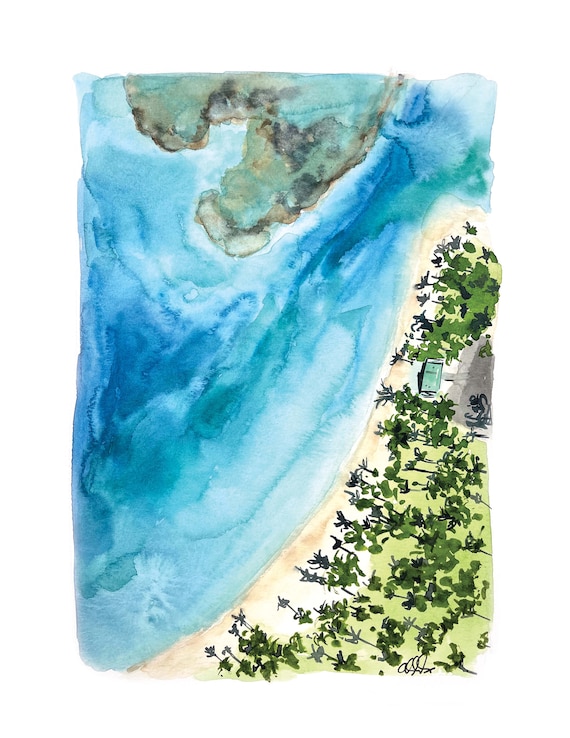 Luquillo Beach, Puerto Rico, Island Painting, Gift for Traveler, Aerial View, Luquillo Puerto Rico, Beach painting, Island Wall Art