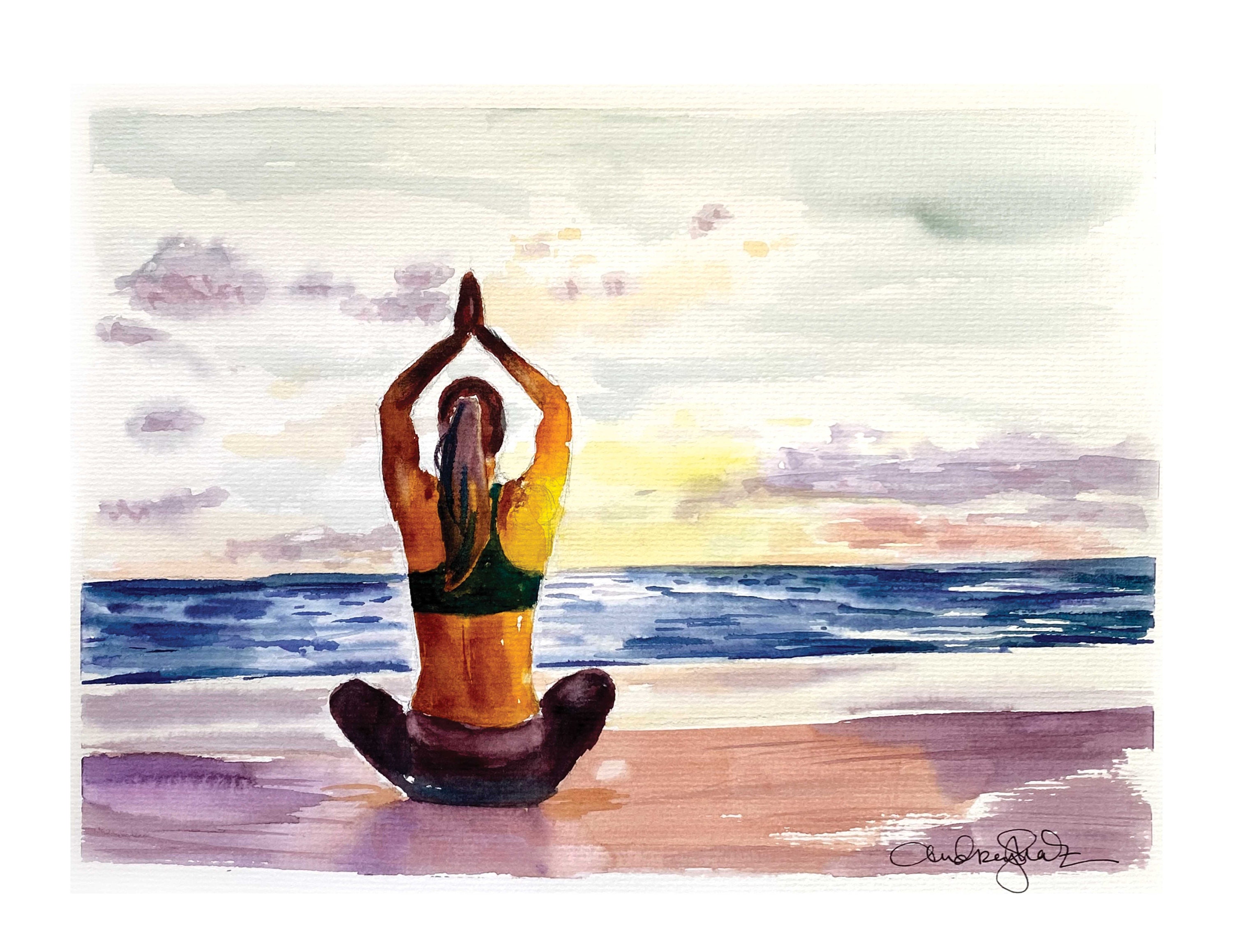 Sunrise Yoga, Yoga Art Print, Yoga Painting, Yoga Art, Beach Yoga