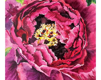 Peony Painting, Pink Painting, Watercolor Peony, Watercolor flower, Peony Art Print, Spring Art, Gallery Wall, Detailed flower, Up close