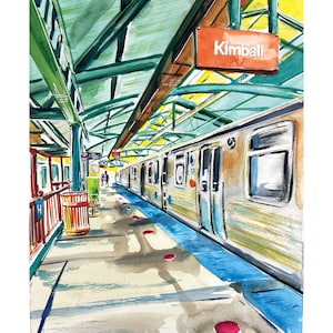Chicago Train Station, Chicago transit, train station art, city art, city watercolor, brown line, Chicago art, L train, gift for traveler