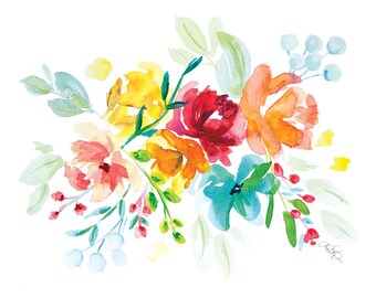 soft floral, watercolor print, mint floral, beautiful spring art, cheerful wall decor, gallery wall, pastel, flowers, colorful, gift for mom