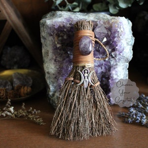 Moon Goddess Witch's Besom, Witch's Broom, Altar Cleansing, Protection Besom, Cinnamon Broom, Witchy Decor, Crystal Broom, Altar Tool