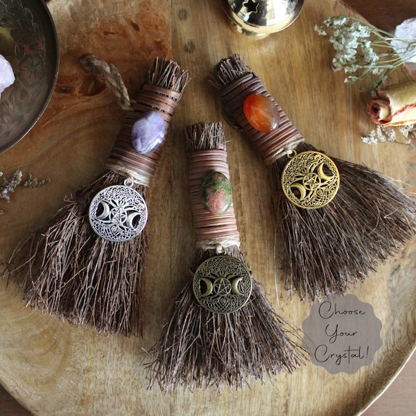 Tree Of Life Pentacle Witch's Broom, Crystal Witch Besom, Witchy Cinnamon Broom, Witchy Decor, Crystal Broom, Altar Broom, Witchcraft Tools