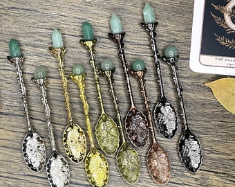 Crystal Witch Spoon Green Aventurine, Crystal Spoon, Altar Tools, Witchcraft Tools, Crystal Intention Spoons, Apothecary Spoon