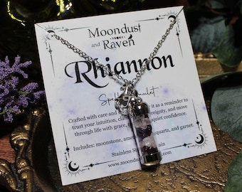 Rhiannon Spell Jar Amulet Necklace, Horse Charm, Witchy Crystal Jewelry