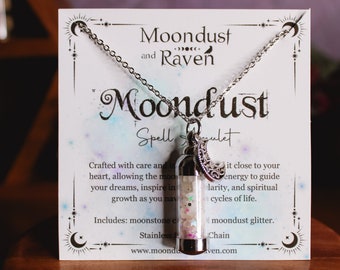 Collar de amuleto de tarro de hechizos de polvo lunar, tarro de hechizos espiritual, joyería de encanto de cristal brujo, collar de encanto de luna, tarro de hechizos usable