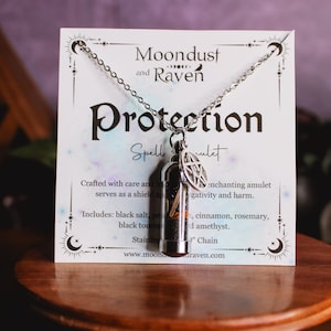 Protection Spell Jar Amulet Necklace, Witchy Crystal Charm Jewelry, Pentacle Charm Necklace, Wearable Spell Jar, Black Salt