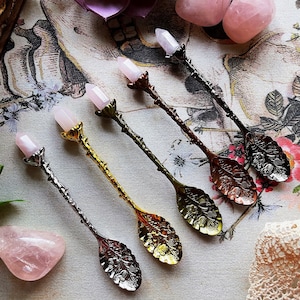 Rose Quartz Crystal Spoon, Crystal Spoon, Altar Tools, Fairy Spoon, Witchcraft Tools, Crystal Intention Spoon, Apothecary Spoon