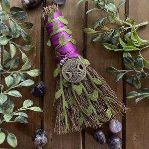 Celtic Goddess Witches Besom | Triple Moon Pentacle Tree Of Life | Amethyst | Wicca Broom | Witchy Decor | Altar Cinnamon Broom